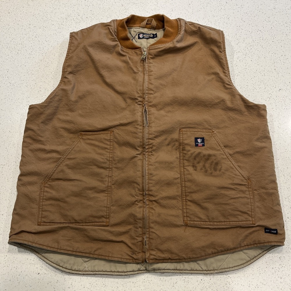 Tyndale FR Flame Resistant Work Vest Mens 3XL Brown Canvas Quilted
